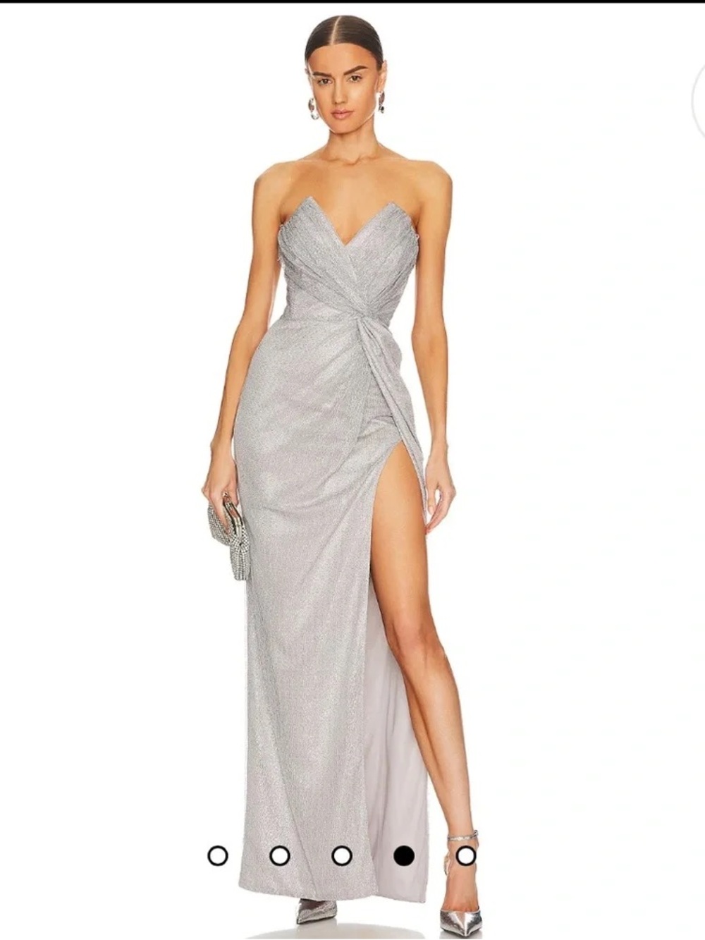 Katie May x Revolve Finn Strapless Silver Evening Gown with Side Slit